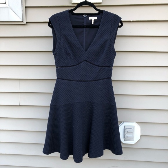 Rebecca Taylor “Taylor” Dress Navy Knit Fit Flare Lace Peekaboo Cutout 6 - Picture 2 of 8